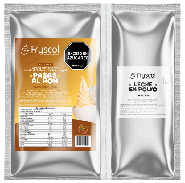 Mezcla para Helado de Yogurt sabor Pasas al Ron