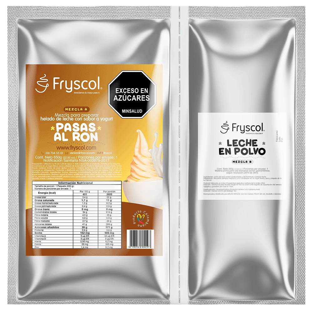 Mezcla para Helado de Yogurt sabor Pasas al Ron